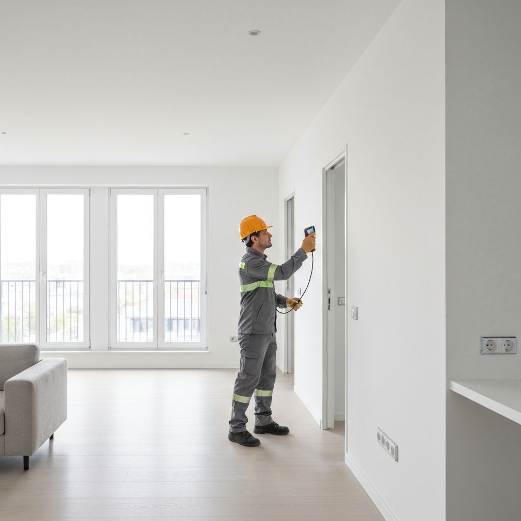 Inspector profesional revisando una propiedad nueva